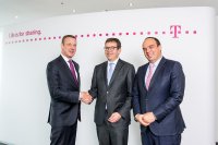 V.l.n.r.: Niek Jan van Damme, Vorstandsmitglied der Deutschen Telekom AG, Dr. Ralf Ebbinghaus, CEO von Swyx, und Hagen Rickmann, Geschäftsführer Geschäftskunden Telekom Deutschland